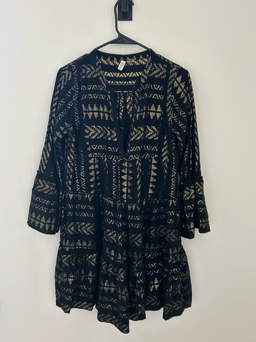 Elan Black Dress with Gold Metallic Pattern